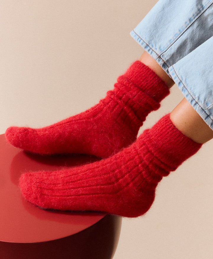 Weiche Alpaka Socken - Gerippt - Rot
