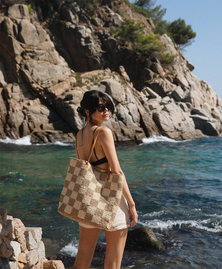 Gehäkelte Raffia-Tasche "Françoise" - Karo Creme