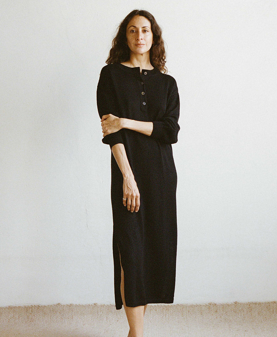 Langes Strickkleid LOVIS - Schwarz