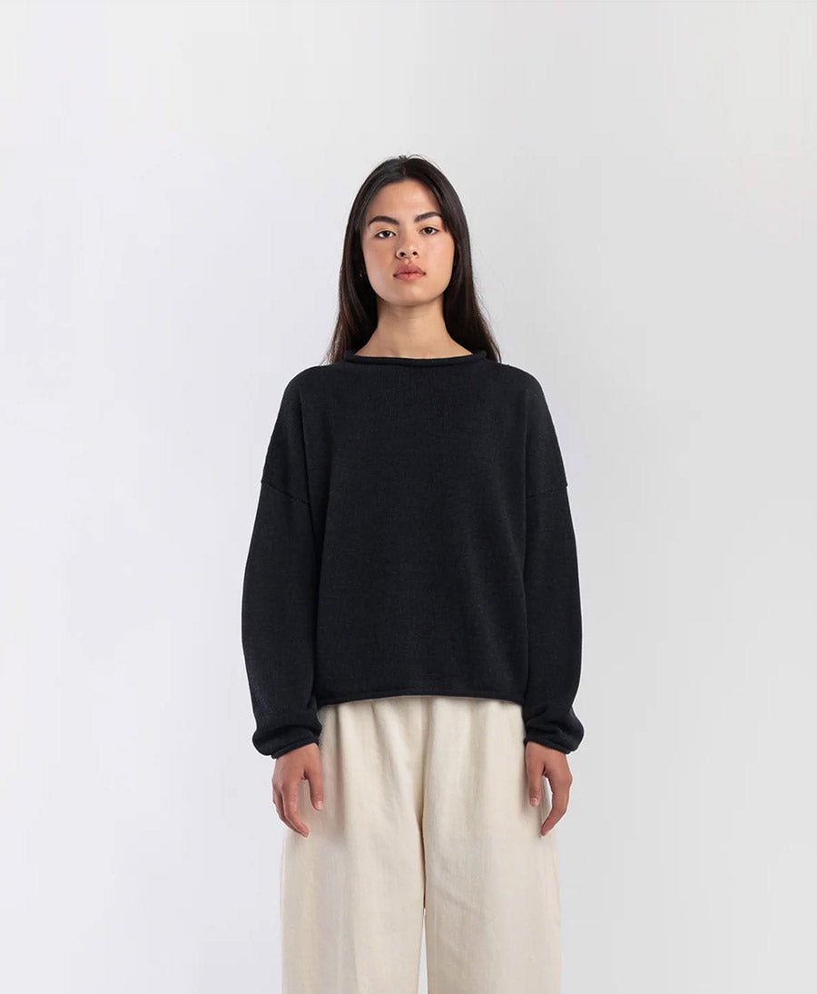 Strickpullover Faded Black Rolled Sweater - Anthrazit - Micaela Greg - clomes