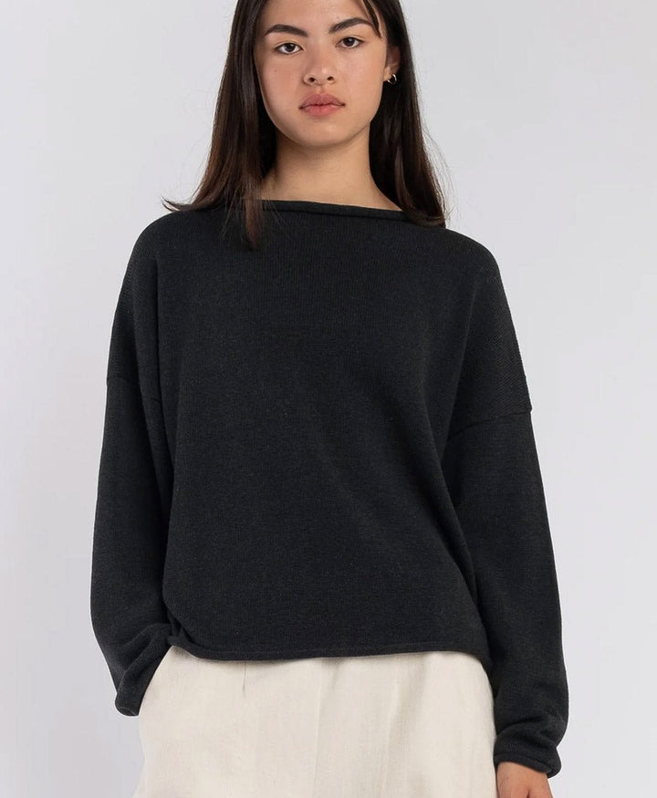 Strickpullover Faded Black Rolled Sweater - Anthrazit - Micaela Greg - clomes
