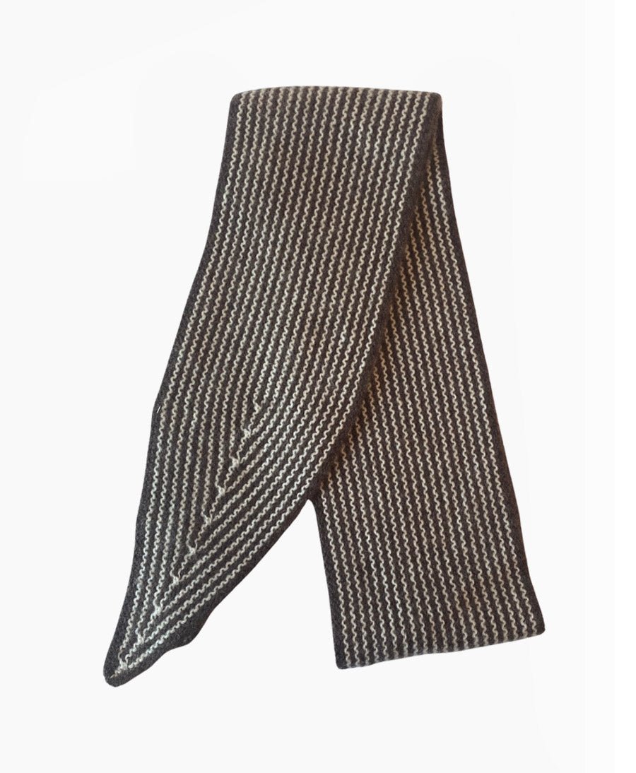 Kleiner Gestrickter Schal / Foulard aus Kaschmir - Braun / Weiss gestreift - Oats & Rice - clomes