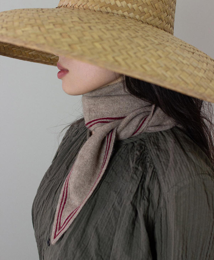 Kleiner Gestrickter Schal / Foulard aus Kaschmir - Beige / Rot
