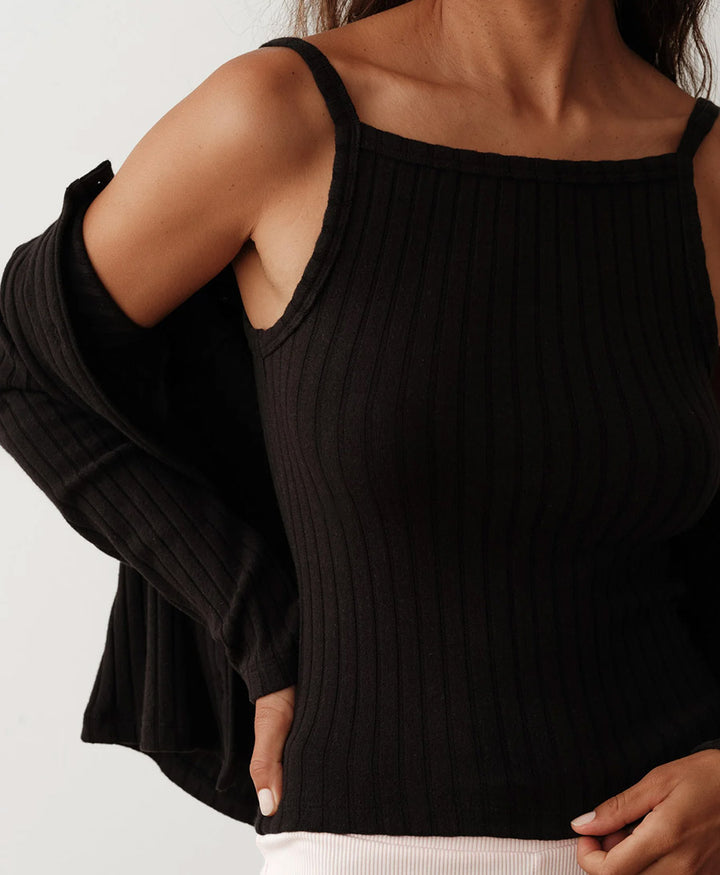 Tanktop Sweater Rippenstrick - schwarz