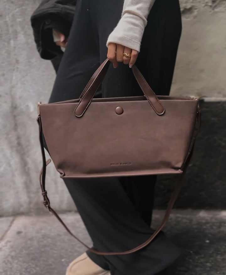 Handtasche JIL aus veganem Leder - Dunkelbraun Suede