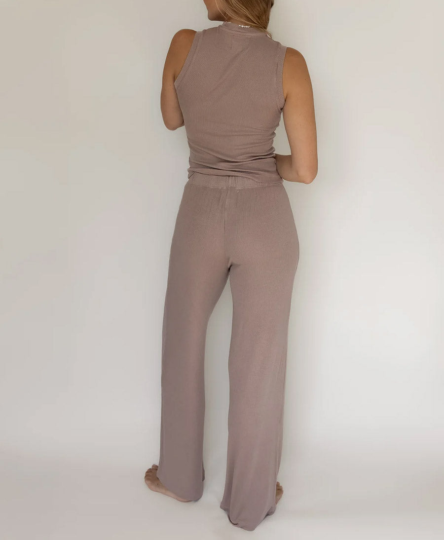 Top MOCK NECK TANK RIB - Taupe