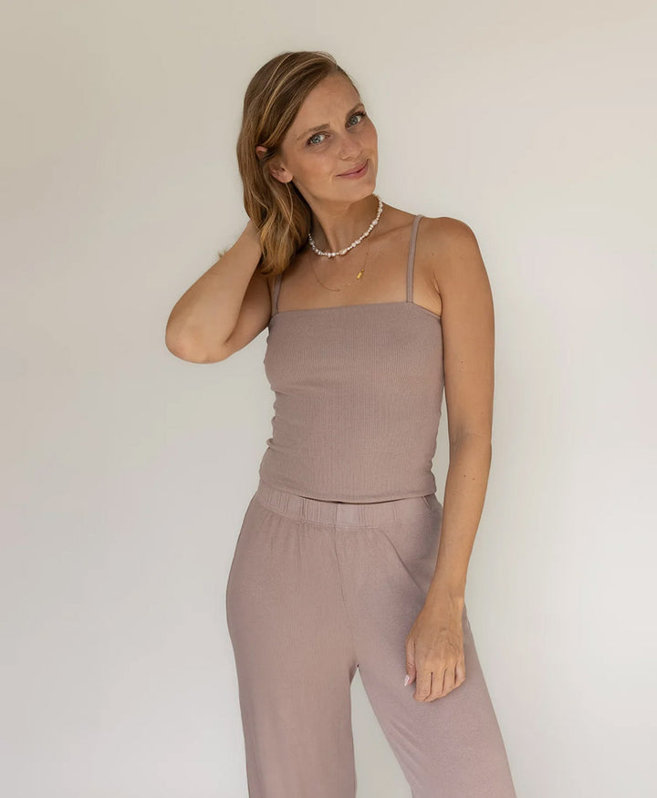 Top SPAGHETTI TANK RIB - Taupe