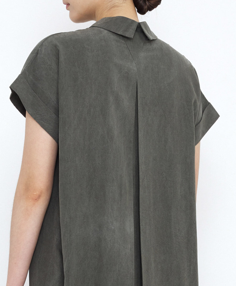 Geknöpftes Kleid Signature Maxi Shirtdress Tencel - Pewter Green