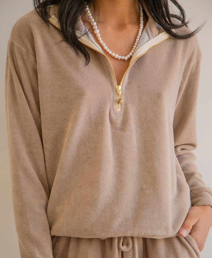 Terry 1/2 Zip Pullover - Steinbeige - DONNI. - clomes
