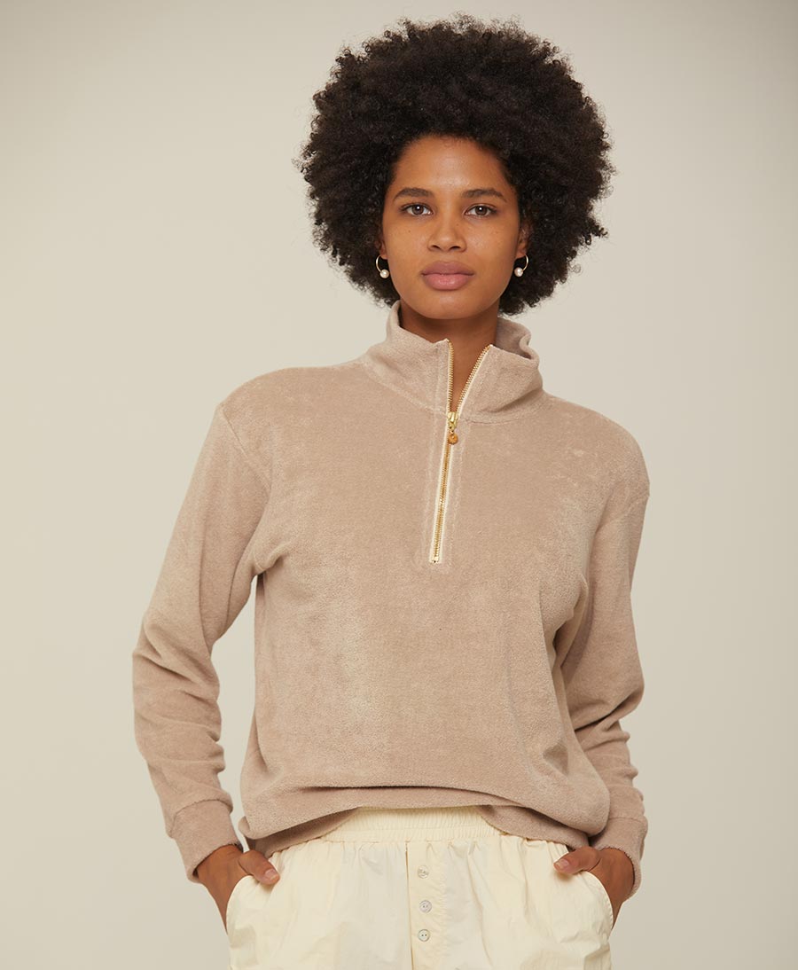 Terry 1/2 Zip Pullover - Steinbeige - DONNI. - clomes