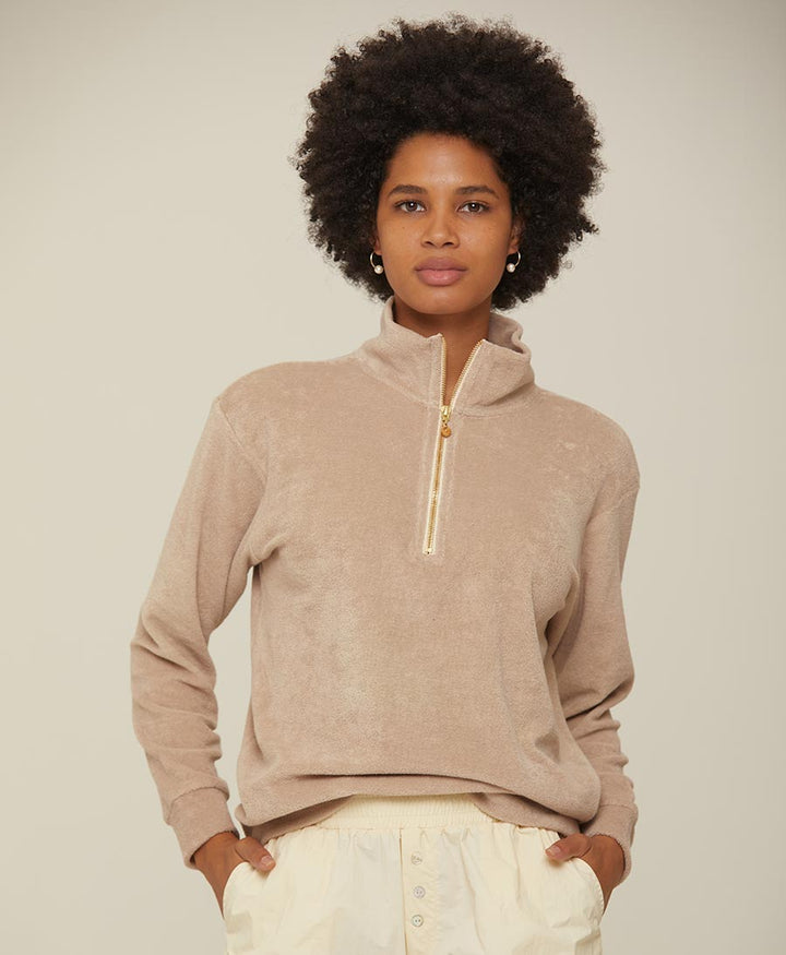 Terry 1/2 Zip Pullover - Steinbeige - DONNI. - clomes
