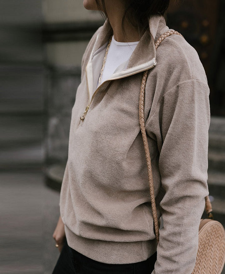 Terry 1/2 Zip Pullover - Steinbeige - DONNI. - clomes