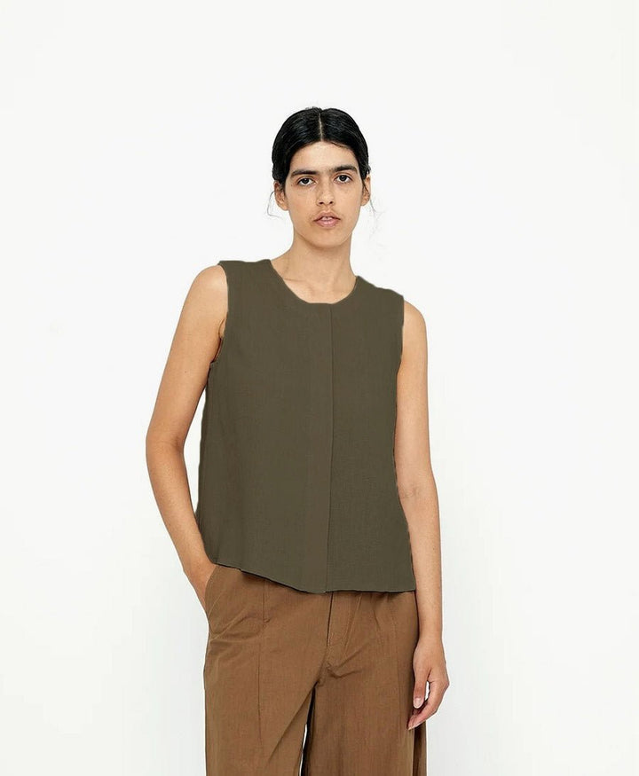 Top Sleeveless Playtop - Leinen - Dark Oak - 7115 by Szeki - clomes