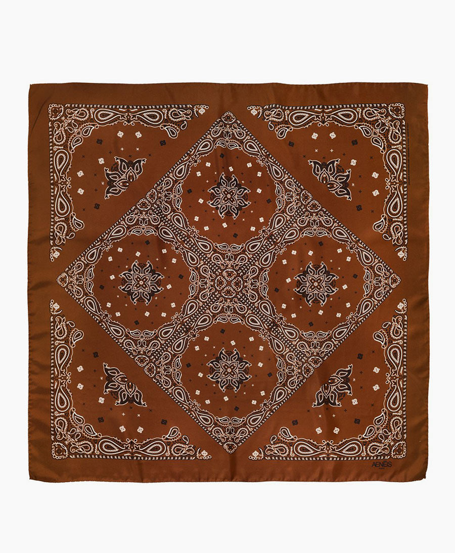Grosses Seiden-Foulard "Kaleido Bandana Silk Scarf" - Brown