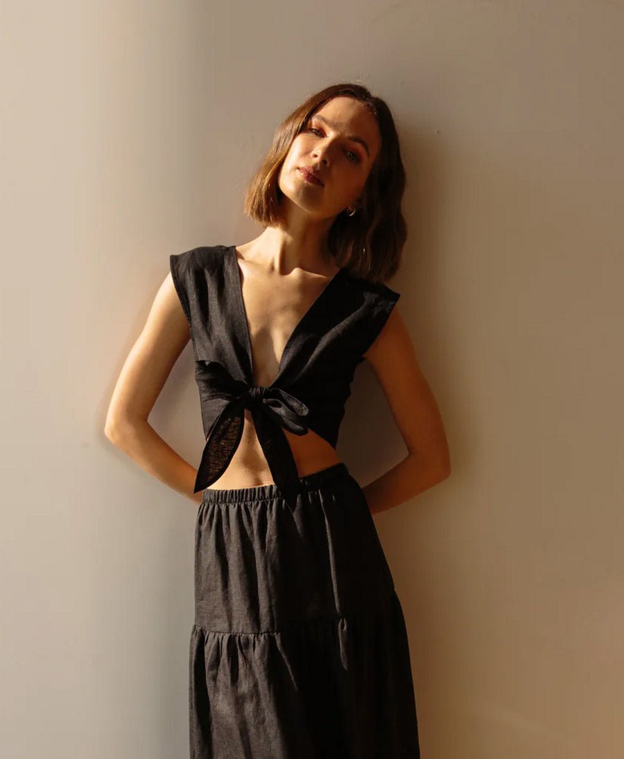 Valentina Top aus Leinen - Schwarz - Whimsy + Row - clomes