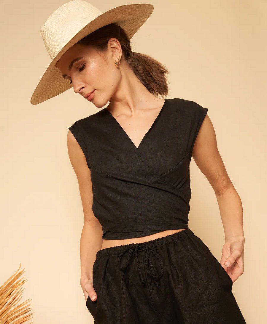 Valentina Top aus Leinen - Schwarz - Whimsy + Row - clomes
