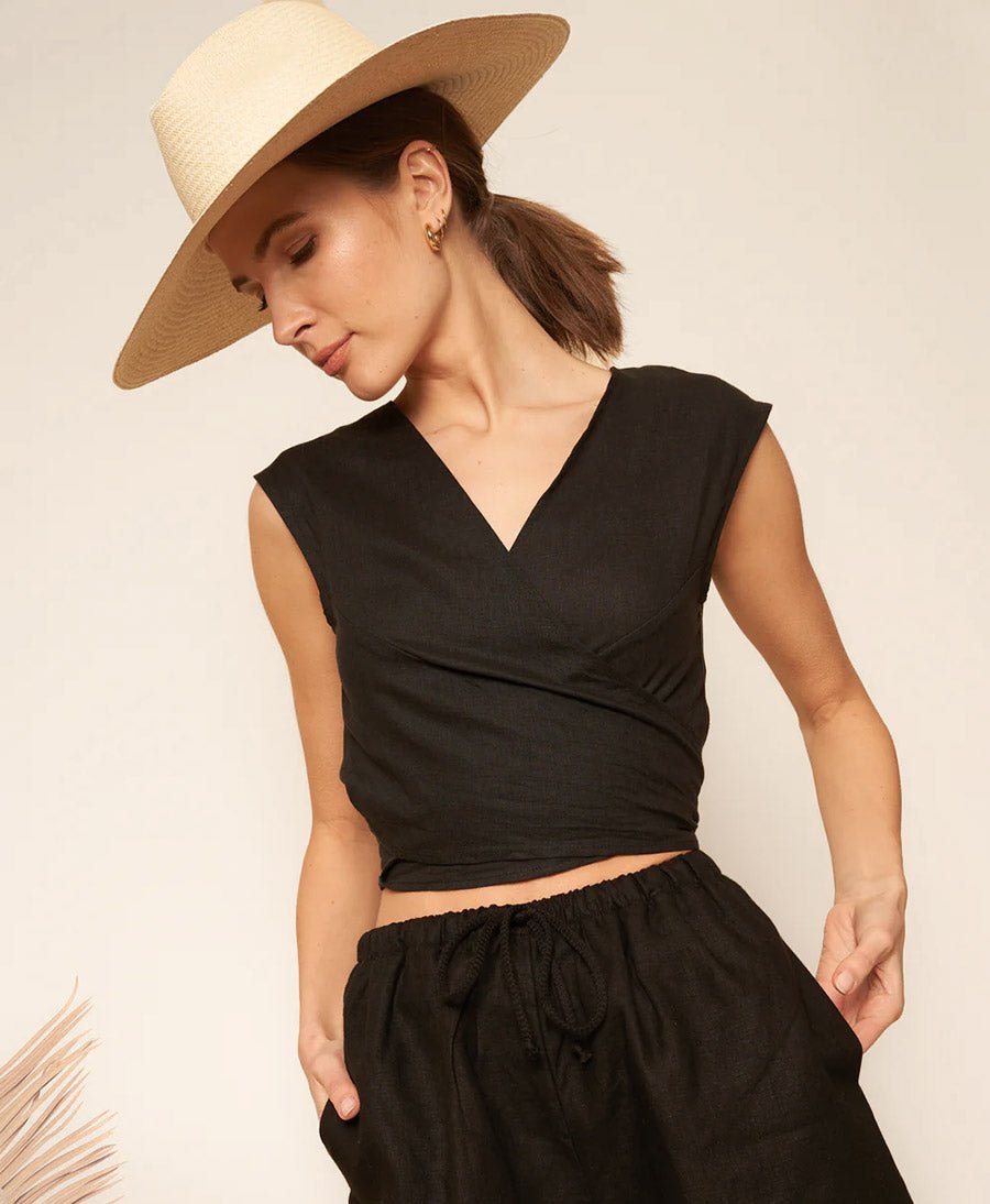 Valentina Top aus Leinen - Schwarz - Whimsy + Row - clomes