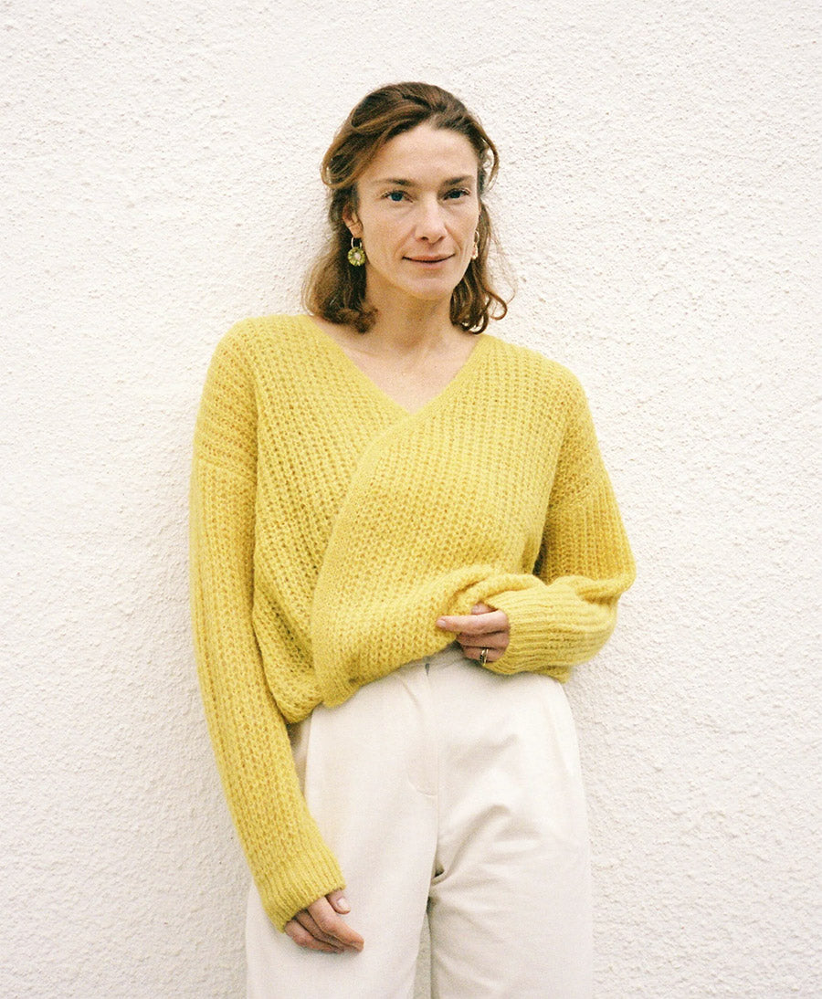 Leichter Strick-Wickelcardigan VEGA - Mustard