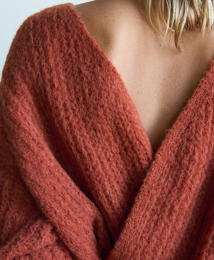 Leichter Strick-Wickelcardigan VEGA - Ochre