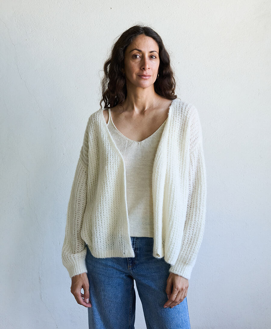 Leichter Strick-Wickelcardigan VEGA - Ivory