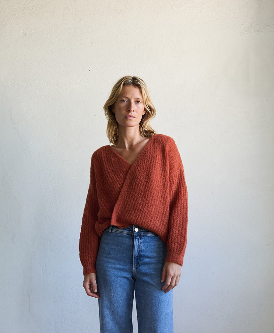Leichter Strick-Wickelcardigan VEGA - Ochre