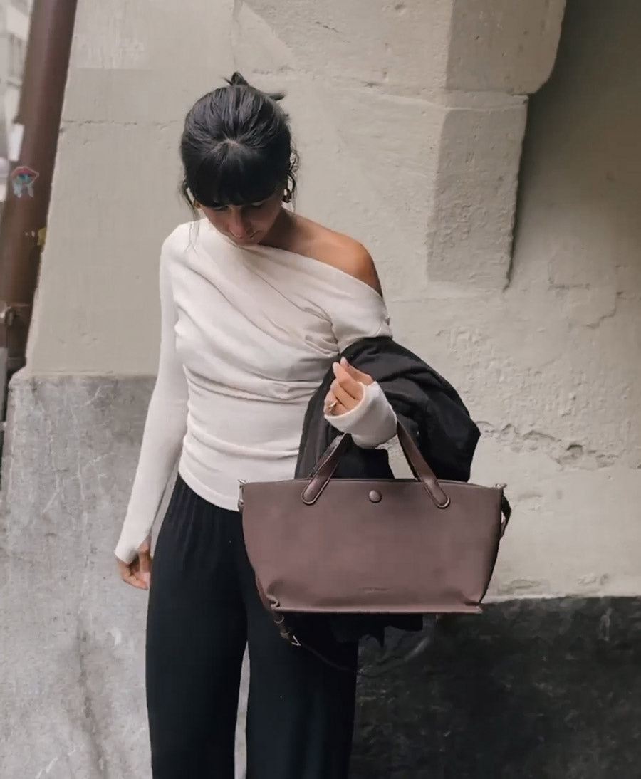 Handtasche JIL aus veganem Leder - Dunkelbraun Suede
