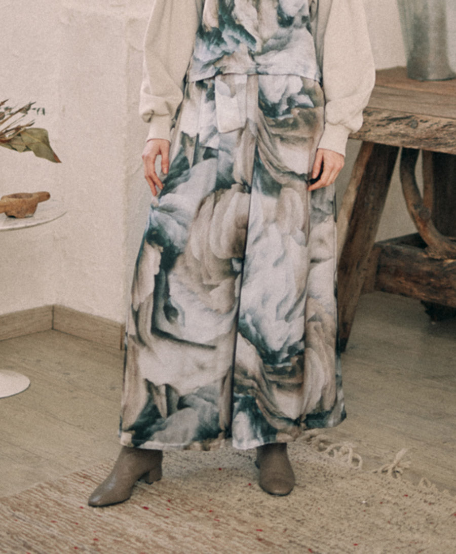 Stoffhose aus Ecovero  - Print Blaugrau