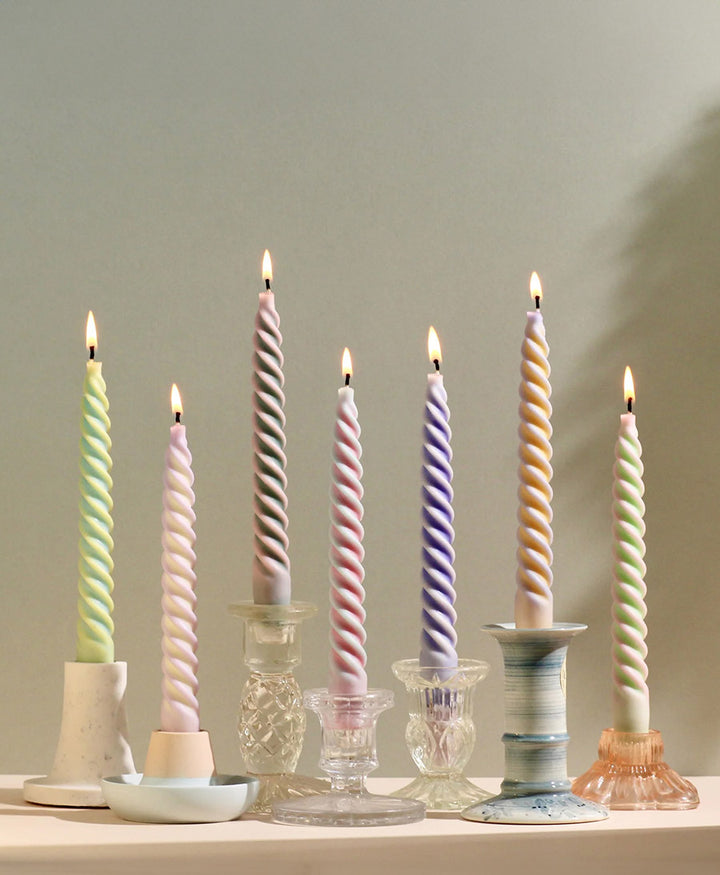 Spiral Stabkerze Zweifarbig - Salbeigrün / Rosa