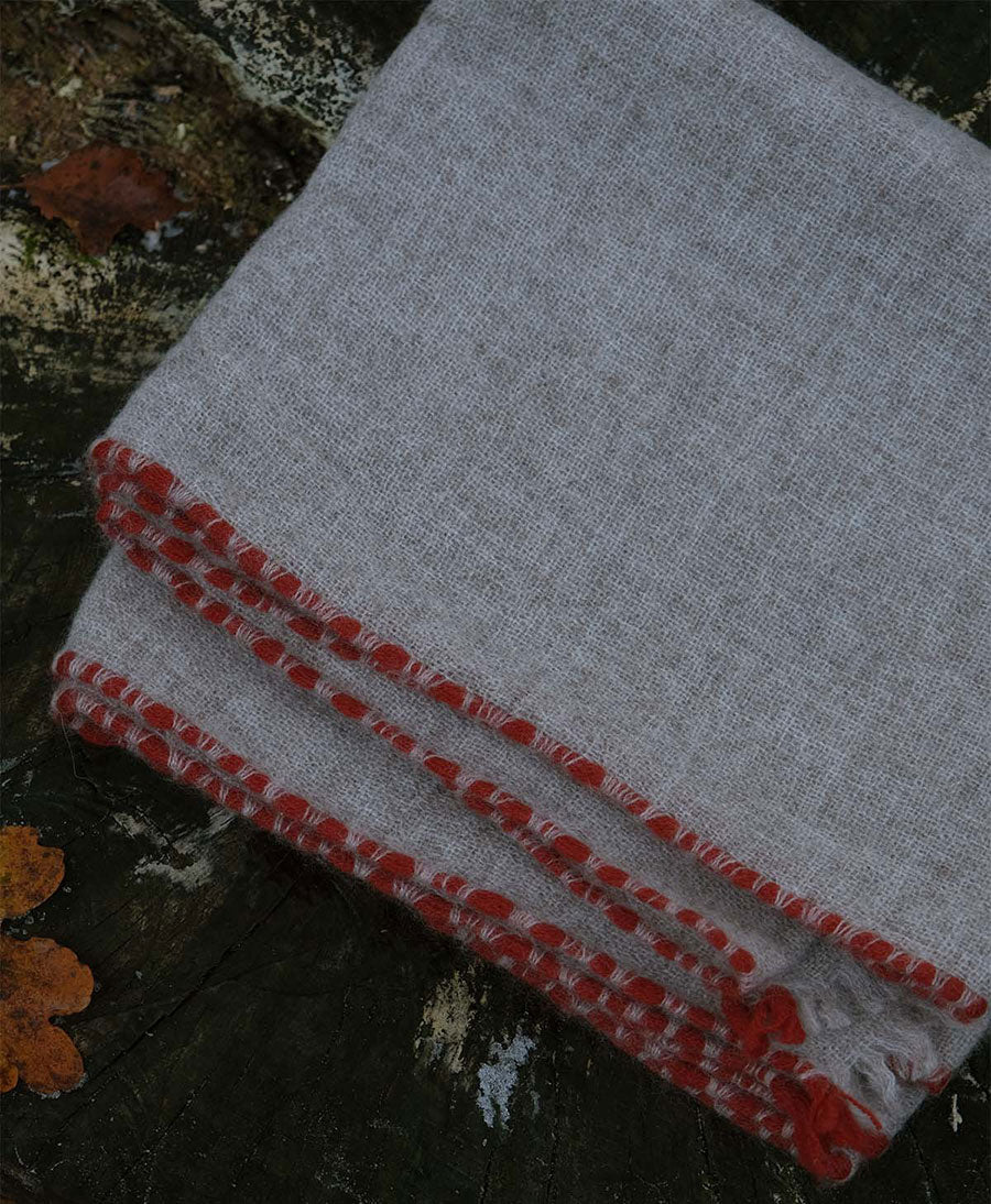 Gewebter Schal / Halstuch aus Kaschmir - Grau / Rot - Oats & Rice - clomes