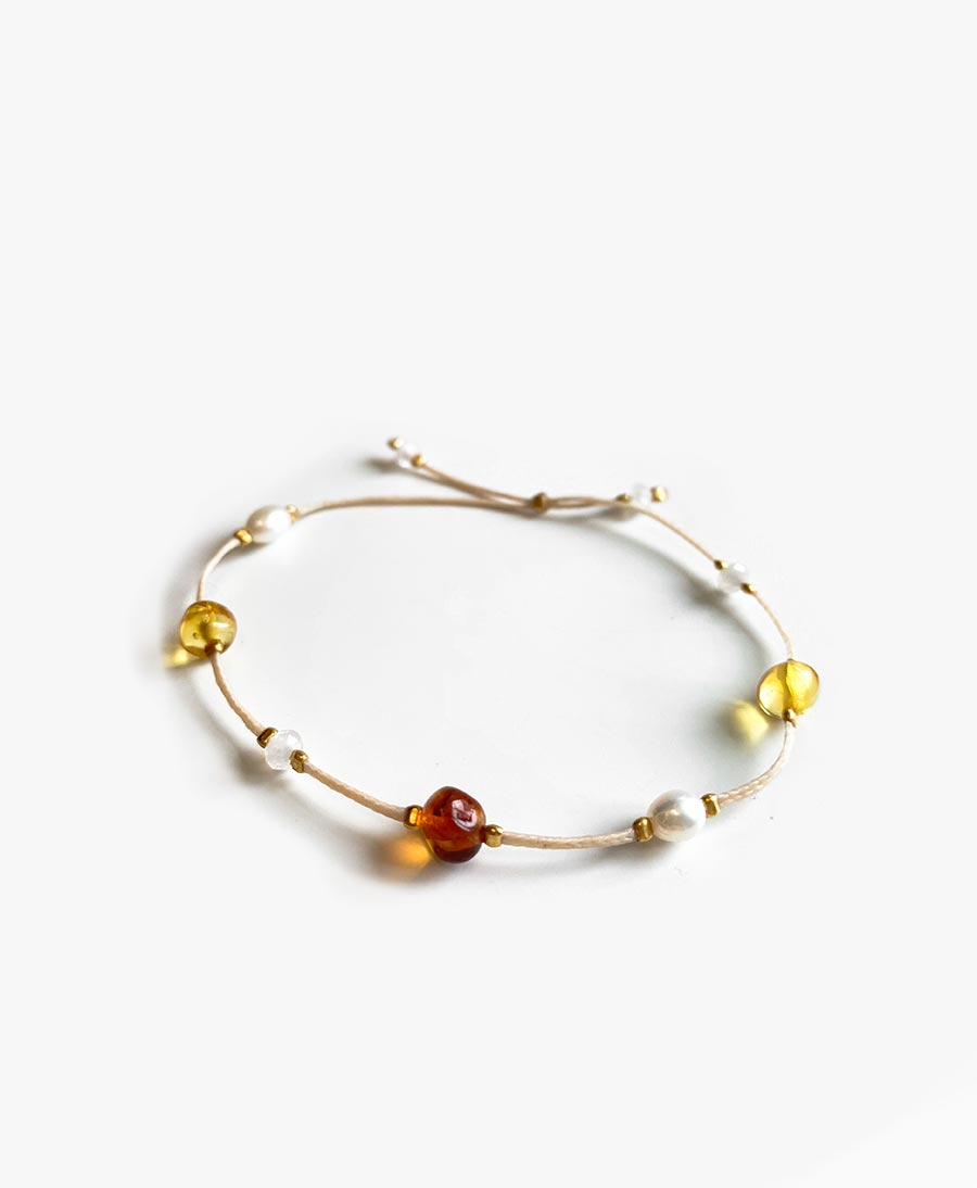 Bracelet vergoldet  - Amber Moon - beige
