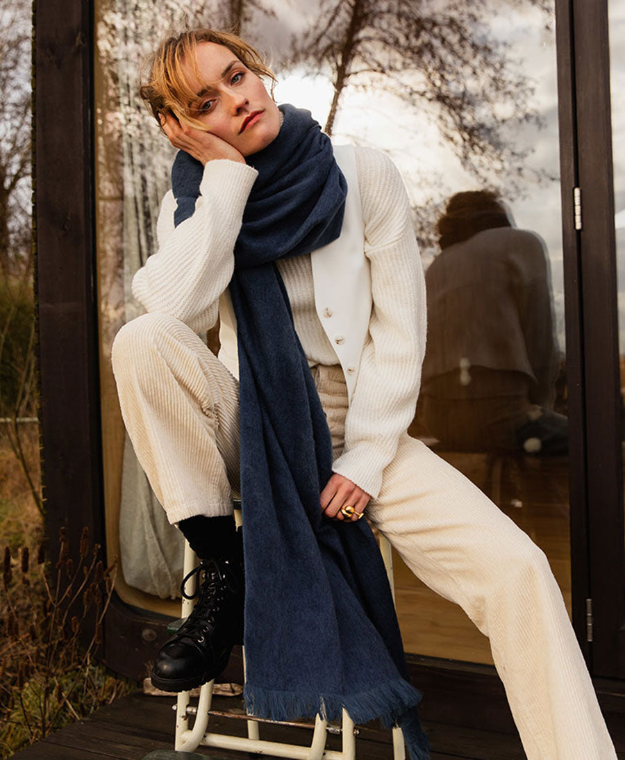 Halstuch Alpaka Schal - Solid Indigo Stone