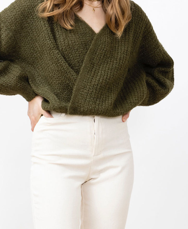 Leichter Strick-Wickelcardigan VEGA - Olive