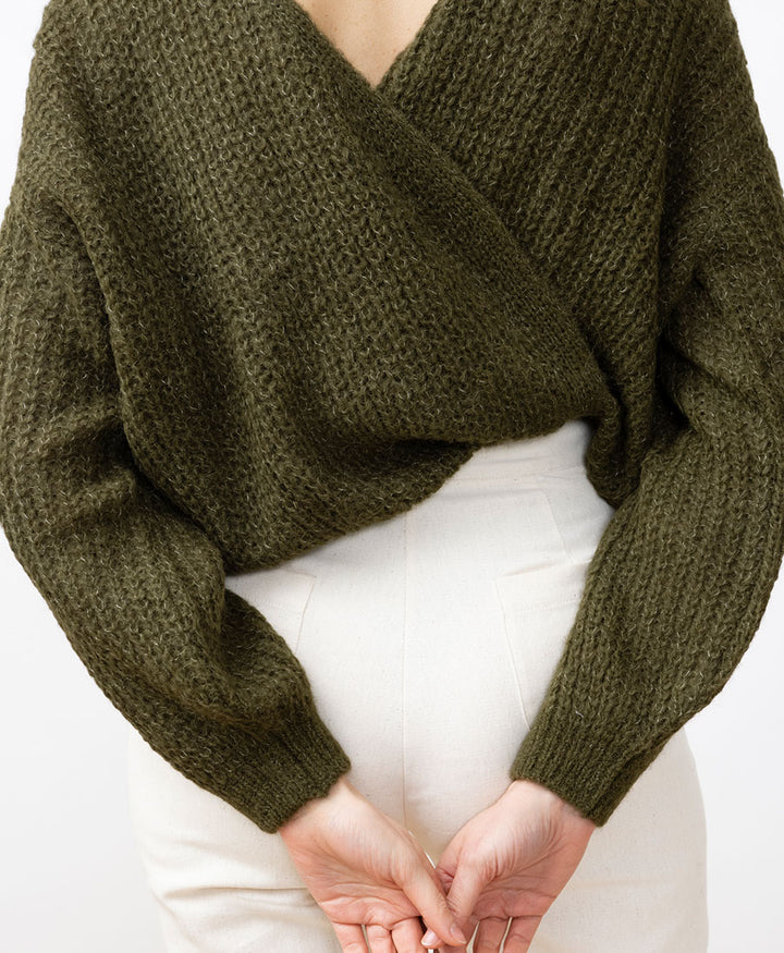 Leichter Strick-Wickelcardigan VEGA - Olive