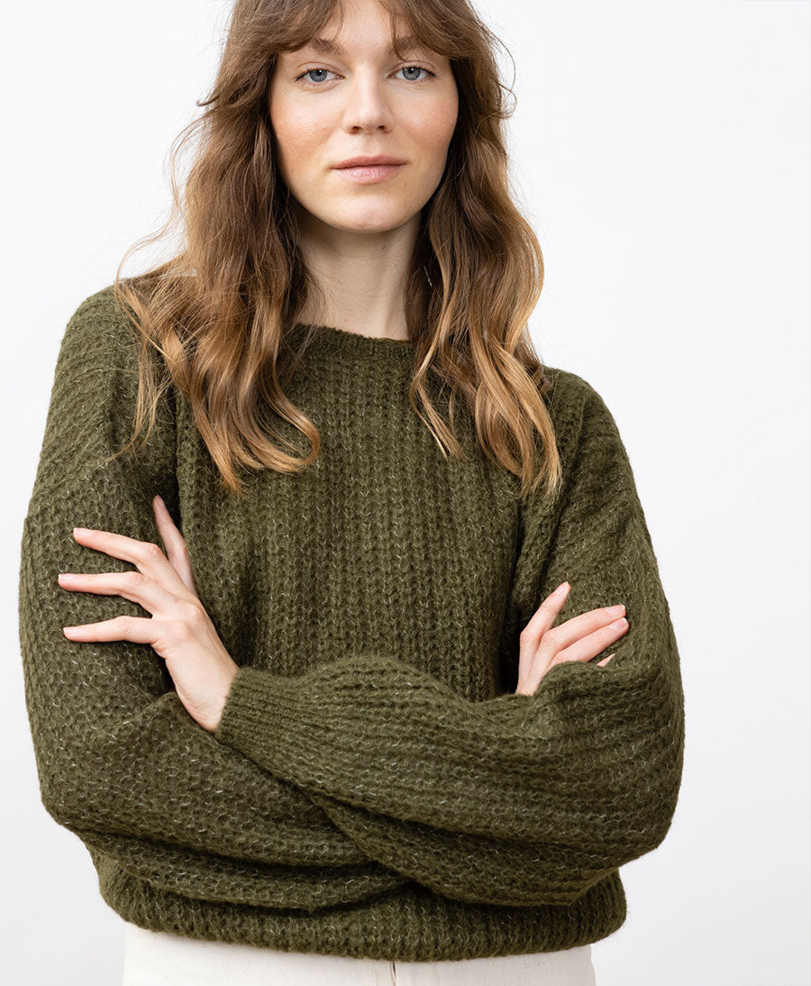 Leichter Strick-Wickelcardigan VEGA - Olive