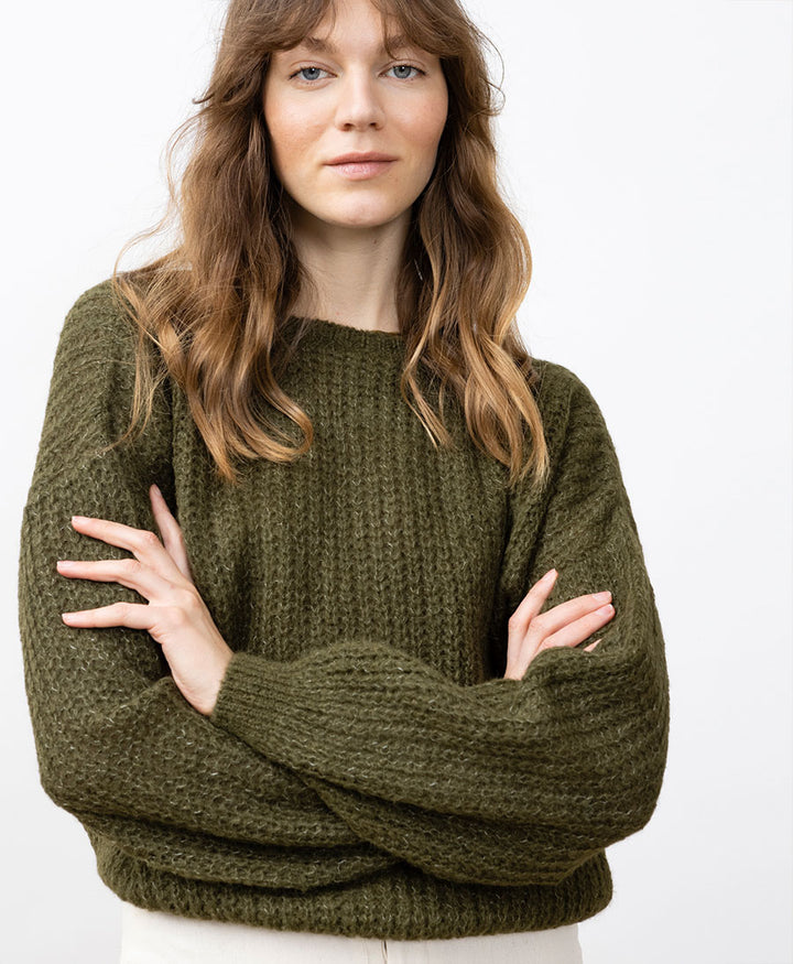Leichter Strick-Wickelcardigan VEGA - Olive
