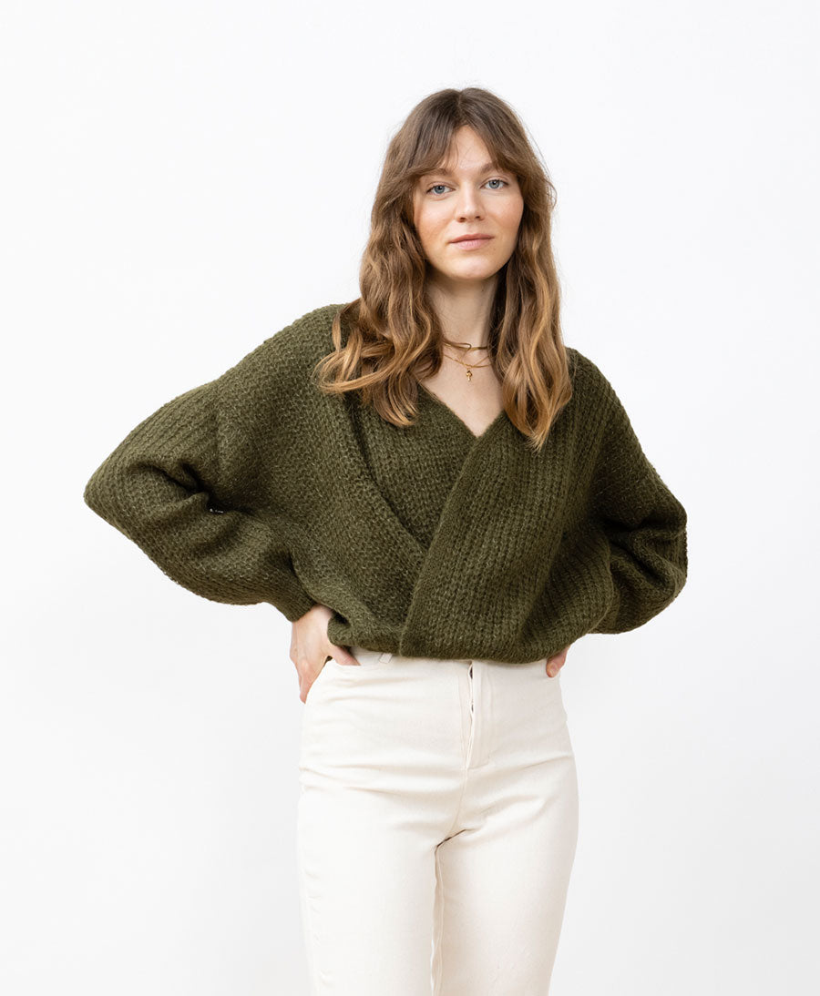 Leichter Strick-Wickelcardigan VEGA - Olive