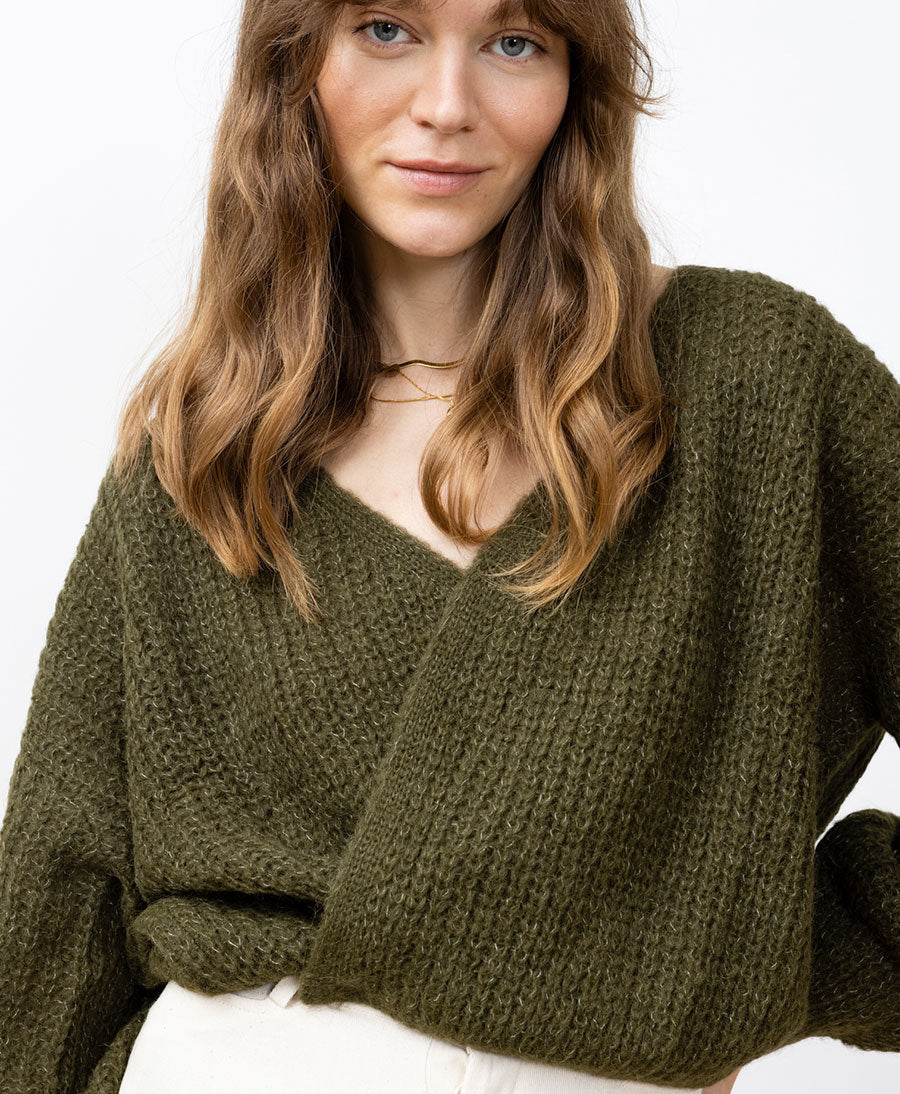 Leichter Strick-Wickelcardigan VEGA - Olive
