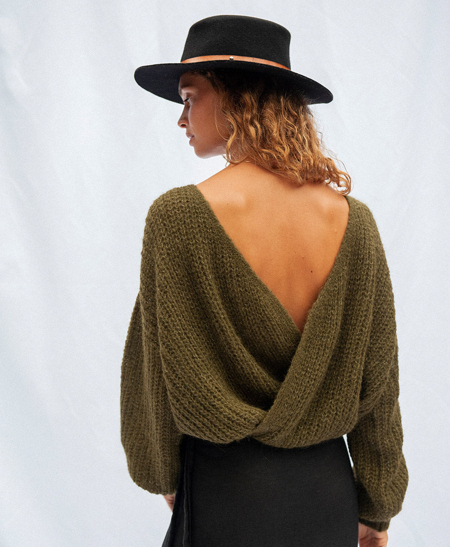Leichter Strick-Wickelcardigan VEGA - Olive