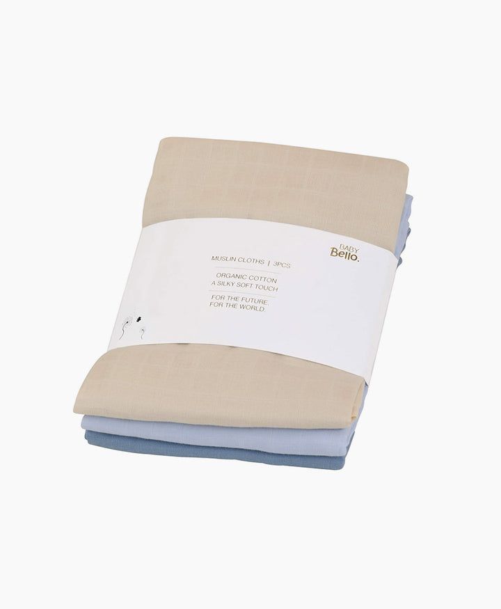 Mullwindeln Musselin (3er Set) aus Bio-Baumwolle - Sanftes Blau