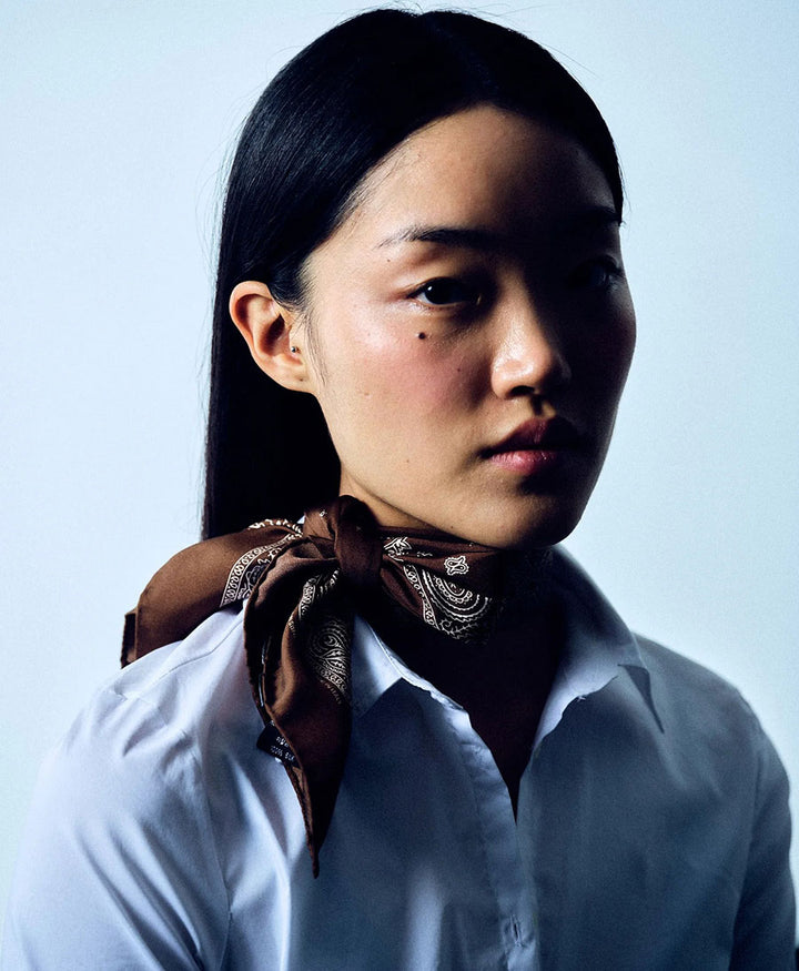 Seiden-Foulard "Minimal Bandana Silk Scarf" - Moka