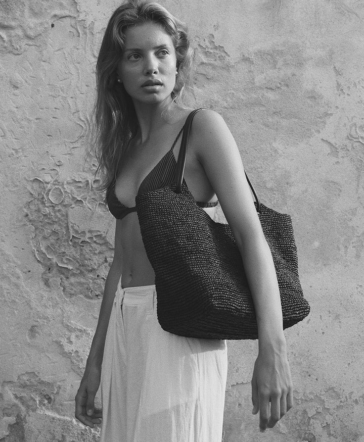 Raffia-Tasche "Amaya" - Schwarz