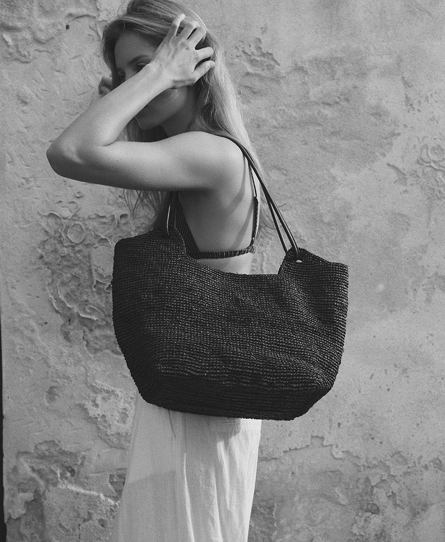 Raffia-Tasche "Amaya" - Schwarz