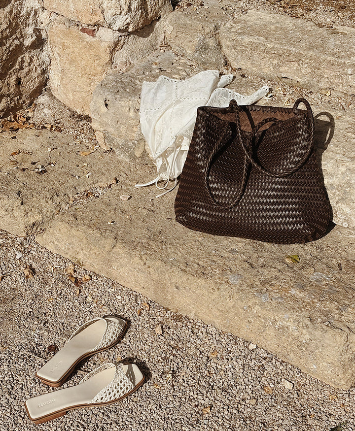 Gewebte Ledertasche "Cala" - Espresso