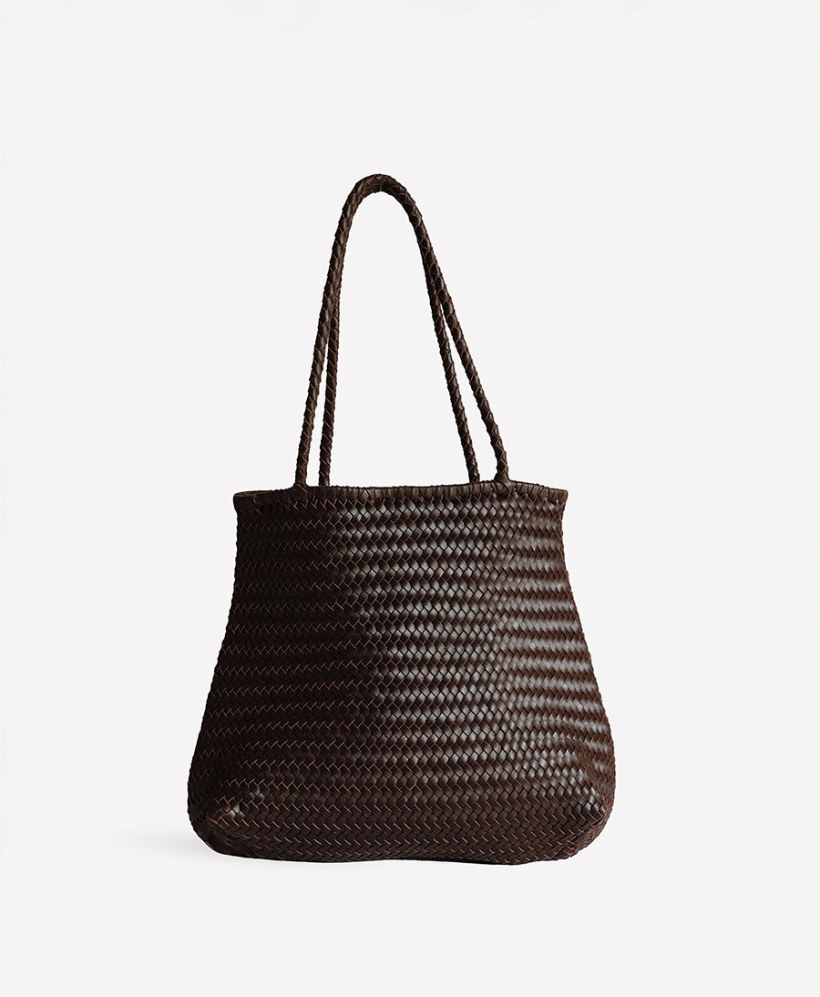 Gewebte Ledertasche "Cala" - Espresso