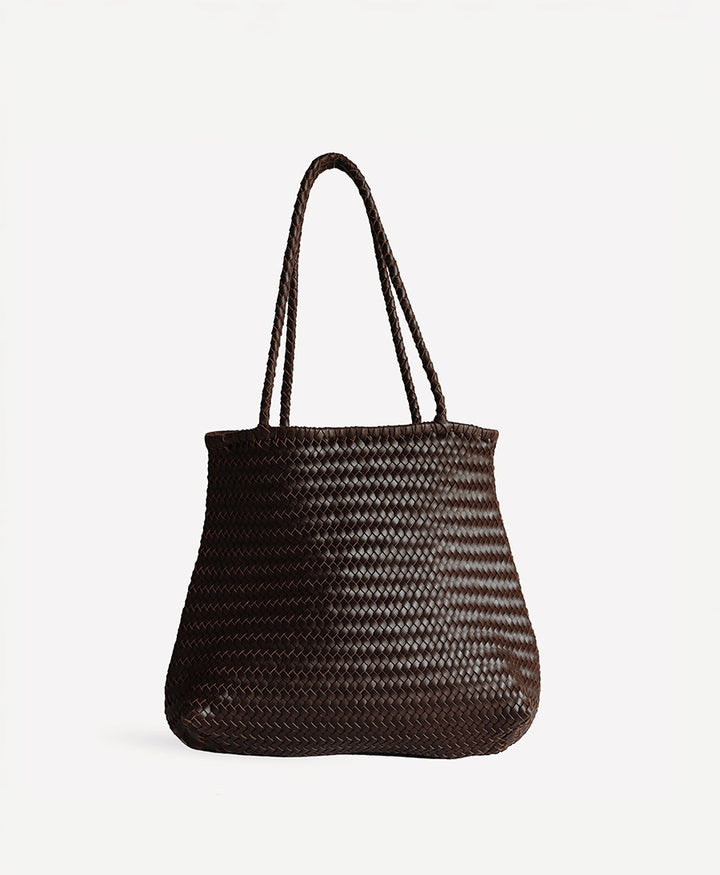 Gewebte Ledertasche "Cala" - Espresso
