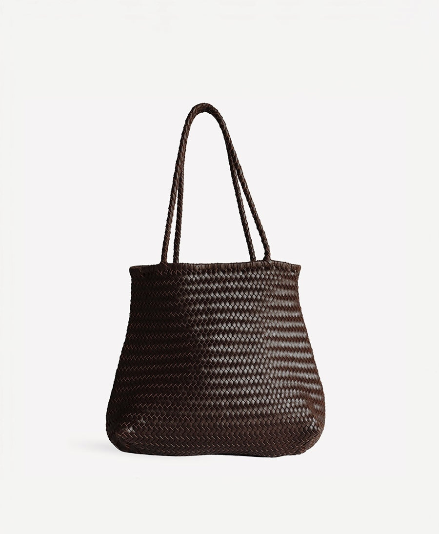 Gewebte Ledertasche "Cala" - Espresso
