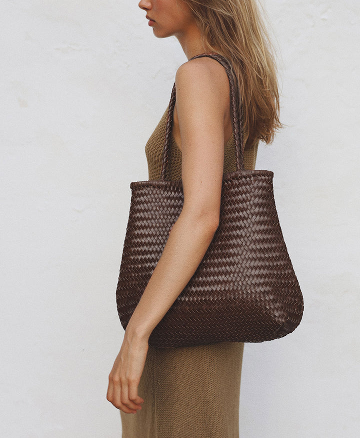Gewebte Ledertasche "Cala" - Espresso