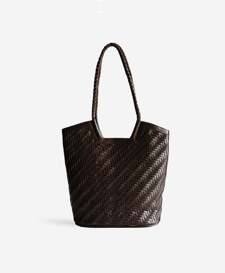 Gewebte Ledertasche "Camilla" - Espresso