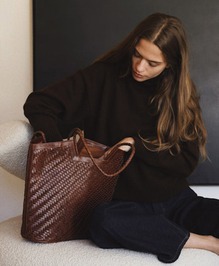 Gewebte Ledertasche "Camilla Large" - Sienna