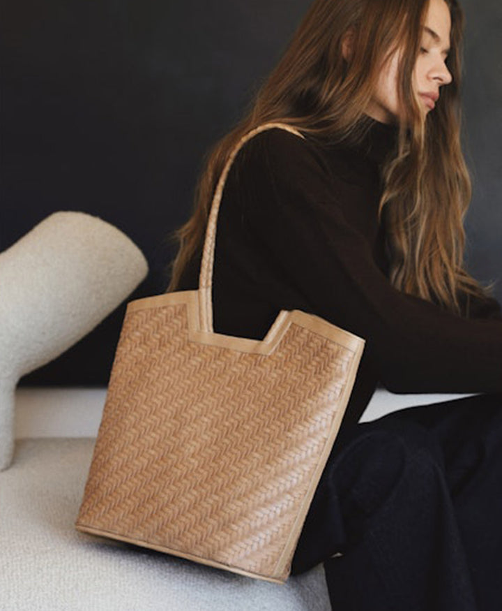 Gewebte Ledertasche "Camilla Large" - Caramel